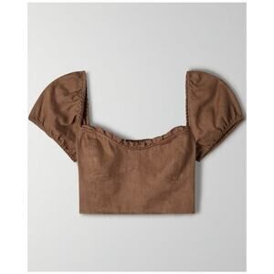 Aritzia Wilfred Wander blouse linen crop brown M